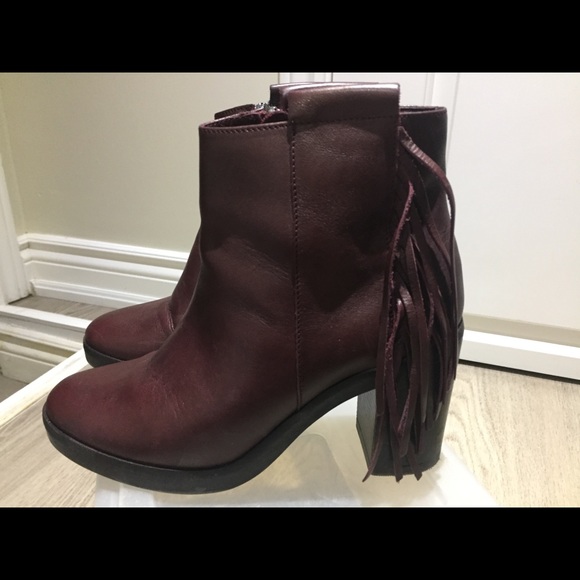 fabianelli Shoes - Burgundy leather boots with side fringe